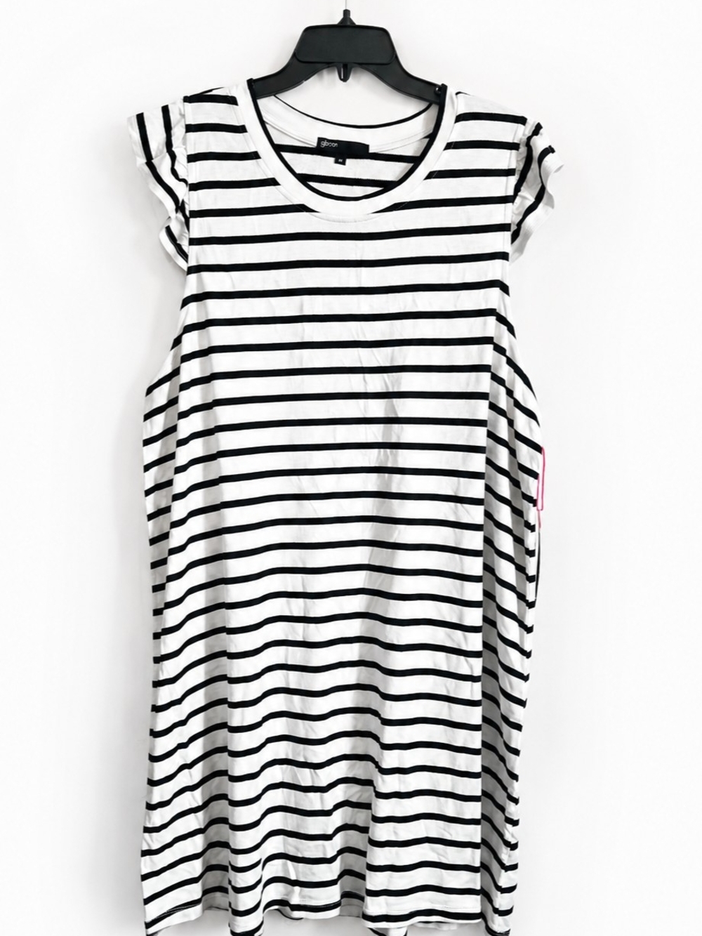 Gibson Striped Black & White Ruffle Sleeveless Dress 2X